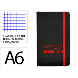 Cuaderno encolado, cantos pintados, tapa dura símil piel antartik notes, din a6, 100 hj. 80 grs/m². 5x5 s/m. negro/rojo