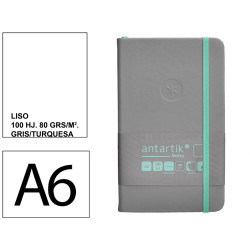 Cuaderno encolado, cantos pintados, tapa dura símil piel antartik notes, din a6, 100 hj. 80 grs/m². liso s/m. gris/turquesa