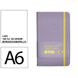 Cuaderno encolado, cantos pintados, tapa dura símil piel antartik notes, din a6, 100 hj. 80 grs/m². liso s/m. morado/amarillo