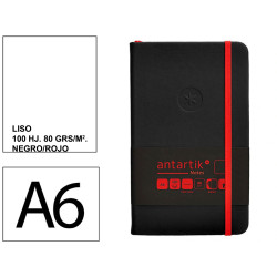 Cuaderno encolado, cantos pintados, tapa dura símil piel antartik notes, din a6, 100 hj. 80 grs/m². liso s/m. negro/rojo