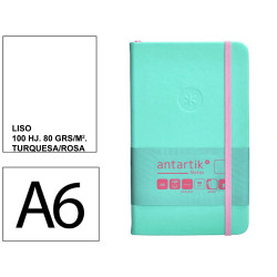 Cuaderno encolado, cantos pintados, tapa dura símil piel antartik notes, din a6, 100 hj. 80 grs/m². liso s/m. turquesa/rosa