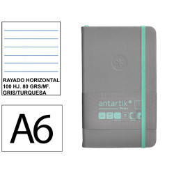 Cuaderno encolado tapa dura símil piel antartik notes, din a6, 100 hj. 80 grs/m². rayado horizontal s/m. gris/turquesa