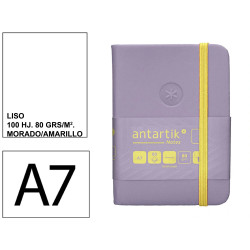 Cuaderno encolado, cantos pintados, tapa dura símil piel antartik notes, din a7, 80 hj. 80 grs/m². liso s/m. morado/amarillo