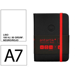 Cuaderno encolado, cantos pintados, tapa dura símil piel antartik notes, din a7, 80 hj. 80 grs/m². liso s/m. negro/rojo