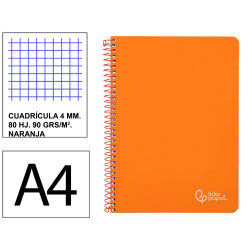 Cuaderno espiral tapa dura liderpapel serie witty, din a4, 80 hj. 90 grs/m². 4x4 c/m. naranja