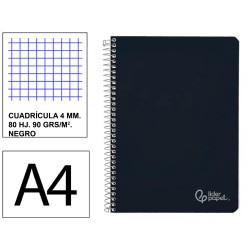 Cuaderno espiral tapa dura liderpapel serie witty, din a4, 80 hj. 90 grs/m². 4x4 c/m. negro