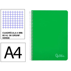 Cuaderno espiral tapa dura liderpapel serie witty, din a4, 80 hj. 90 grs/m². 4x4 c/m. verde