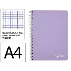 Cuaderno espiral tapa dura liderpapel serie witty, din a4, 80 hj. 90 grs/m². 4x4 c/m. violeta