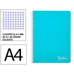 Cuaderno espiral tapa dura liderpapel serie witty, din a4, 80 hj. 90 grs/m². 4x4 c/m. celeste