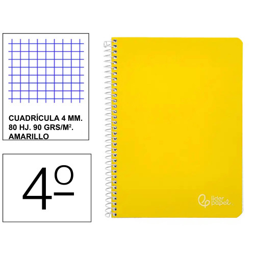 Cuaderno espiral tapa dura liderpapel serie witty, 4º, 80 hj. 90 grs/m². 4x4 c/m. amarillo