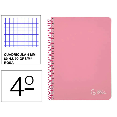 Cuaderno espiral tapa dura liderpapel serie witty, 4º, 80 hj. 90 grs/m². 4x4 c/m. rosa