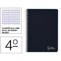 Cuaderno espiral tapa dura liderpapel serie witty, 4º, 80 hj. 90 grs/m². 4x4 c/m. negro