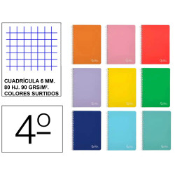 Cuaderno espiral tapa dura liderpapel serie witty, 4º, 80 hj. 90 grs/m². 6x6 c/m. colores surtidos
