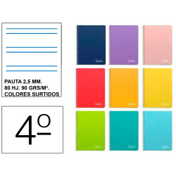 Cuaderno espiral tapa dura liderpapel serie witty, 4º, 80 hj. 90 grs/m². pauta estrecha 2,5 mm. c/m. colores surtidos