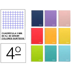 Cuaderno espiral tapa dura liderpapel serie witty, 4º, 80 hj. 90 grs/m². 3x3 c/m. colores surtidos