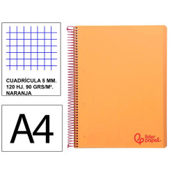 Cuaderno espiral con tapas de polipropileno liderpapel serie wonder, din a4, 120 hj. 90 grs/m². 5x5 s/m. naranja