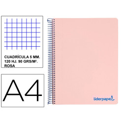 Cuaderno espiral con tapas de polipropileno liderpapel serie wonder, din a4, 120 hj. 90 grs/m². 5x5 s/m. rosa