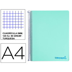 Cuaderno espiral con tapas de polipropileno liderpapel serie wonder, din a4, 120 hj. 90 grs/m². 5x5 s/m. verde
