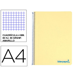 Cuaderno espiral con tapas de polipropileno liderpapel serie wonder, din a4, 80 hj. 90 grs/m². 4x4 c/m. amarillo