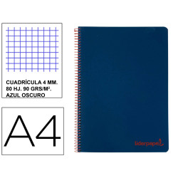 Cuaderno espiral con tapas de polipropileno liderpapel serie wonder, din a4, 80 hj. 90 grs/m². 4x4 c/m. azul marino