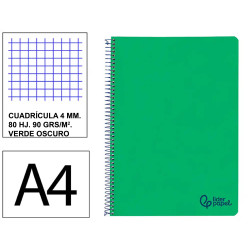 Cuaderno espiral con tapas de polipropileno liderpapel serie wonder, din a4, 80 hj. 90 grs/m². 4x4 c/m. gris