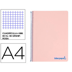 Cuaderno espiral con tapas de polipropileno liderpapel serie wonder, din a4, 80 hj. 90 grs/m². 4x4 c/m. rosa