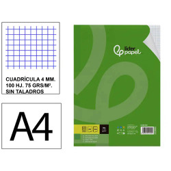 Recambio sin taladros liderpapel, din a4, 100 hj. 75 grs/m². 4x4 c/m.