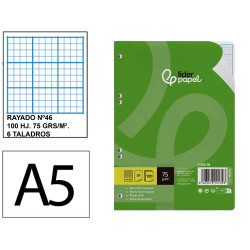 Recambio de anillas con 6 taladros liderpapel en formato 4º natural, 100 hj. 60 grs/m². rayado nº 46 c/m.