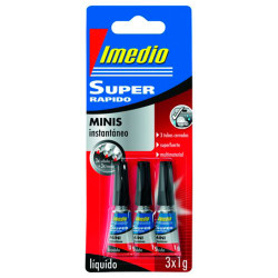 Pegamento instantáneo imedio super rapido, 1 gr. blíster de 3 uds.