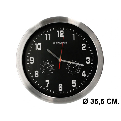 Reloj de pared con marco metálico q-connect, Ø 35,5 cm. cromado