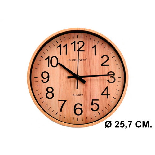 Reloj de pared con marco de plástico q-connect, Ø 25,7 cm. madera natural