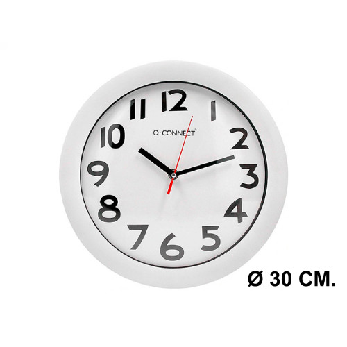 Reloj de pared con marco de plástico q-connect, Ø 30 cm. blanco