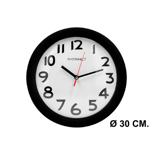 Reloj de pared con marco de plástico q-connect, Ø 30 cm. negro