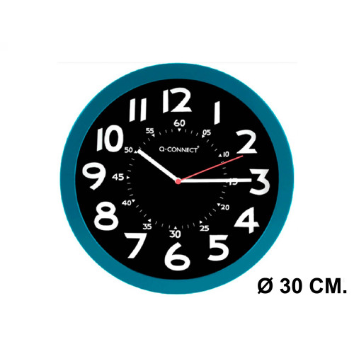 Reloj de pared con marco de plástico q-connect, Ø 30 cm. azul