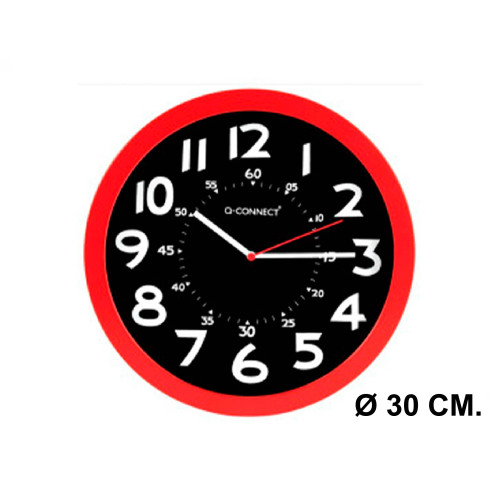 Reloj de pared con marco de plástico q-connect, Ø 30 cm. rojo