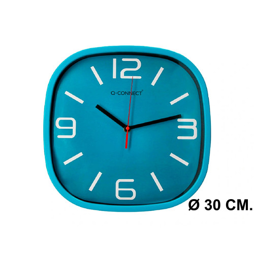 Reloj de pared con marco de plástico q-connect, Ø 30 cm. azul