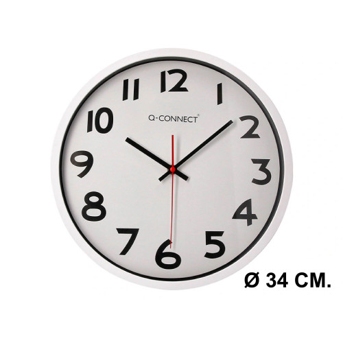 Reloj de pared con marco de plástico q-connect, Ø 34 cm. blanco