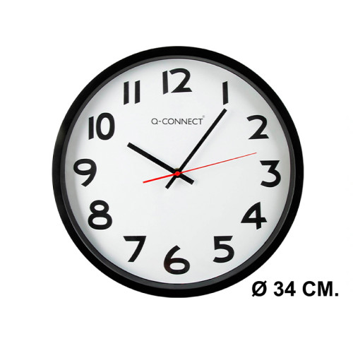 Reloj de pared con marco de plástico q-connect, Ø 34 cm. negro