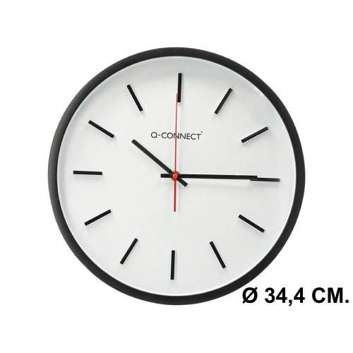 Reloj de pared con marco de plástico q-connect, Ø 34,4 cm. negro