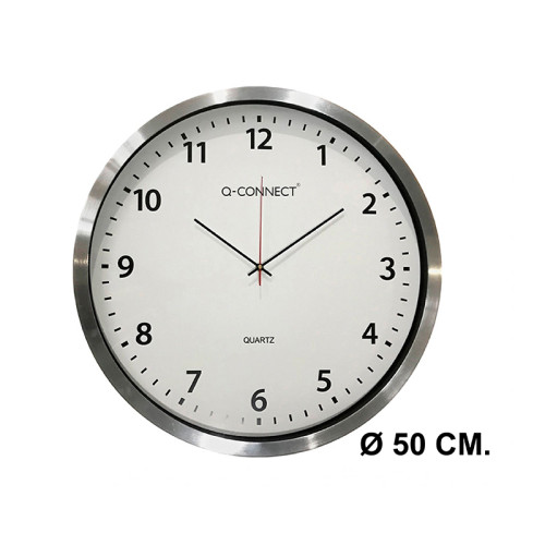 Reloj de pared con marco metálico q-connect, Ø 50 cm. cromado