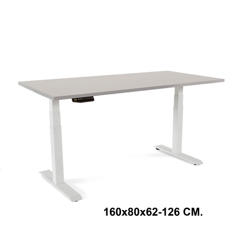 Mesa de oficina con regulación eléctrica en altura rocada e-table, 160x80x62-126 cm. gris / blanco