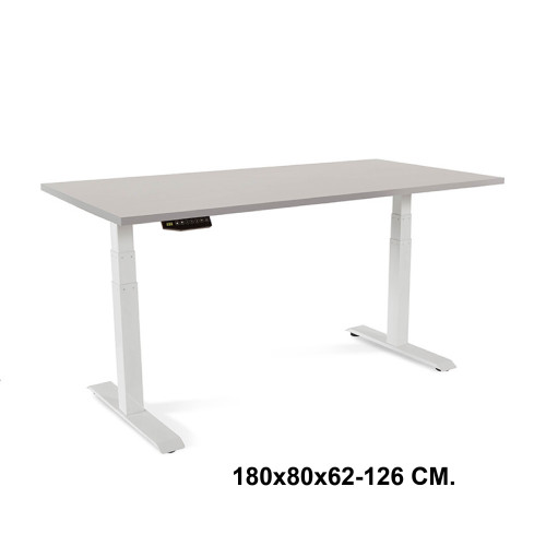 Mesa de oficina con regulación eléctrica en altura rocada e-table, 180x80x62-126 cm. gris / blanco