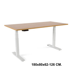 Mesa de oficina con regulación eléctrica en altura rocada e-table, 180x80x62-126 cm. roble / blanco