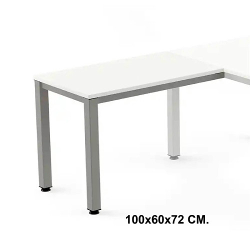 Ala para mesa de oficina rocada executive, 100x60x72 cm. blanco / aluminio