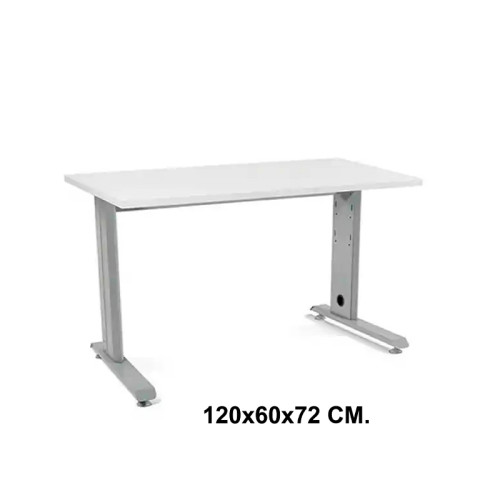 Mesa de oficina rocada metal, 120x60x72 cm. blanco / aluminio