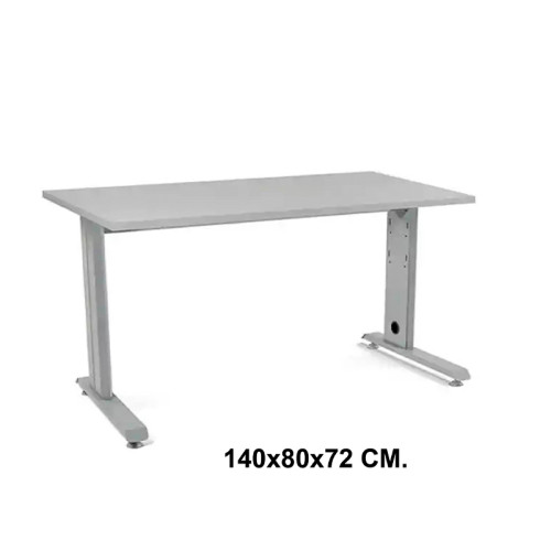 Mesa de oficina rocada metal, 140x80x72 cm. gris / aluminio