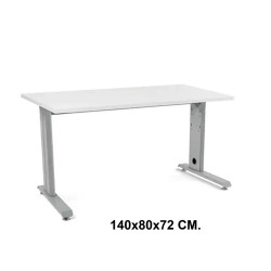 Mesa de oficina rocada metal, 140x80x72 cm. blanco / aluminio
