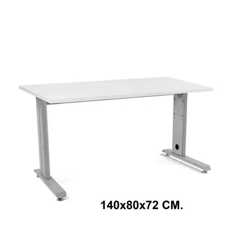 Mesa de oficina rocada metal, 140x80x72 cm. blanco / aluminio