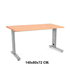 Mesa de oficina rocada metal, 140x80x72 cm. roble / aluminio