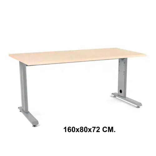Mesa de oficina rocada metal, 160x80x72 cm. haya / aluminio